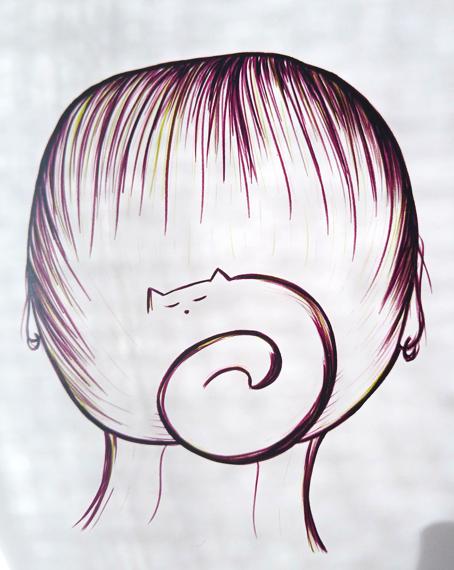 Illustration "chat chignon" au format A5 photo d'ambiance