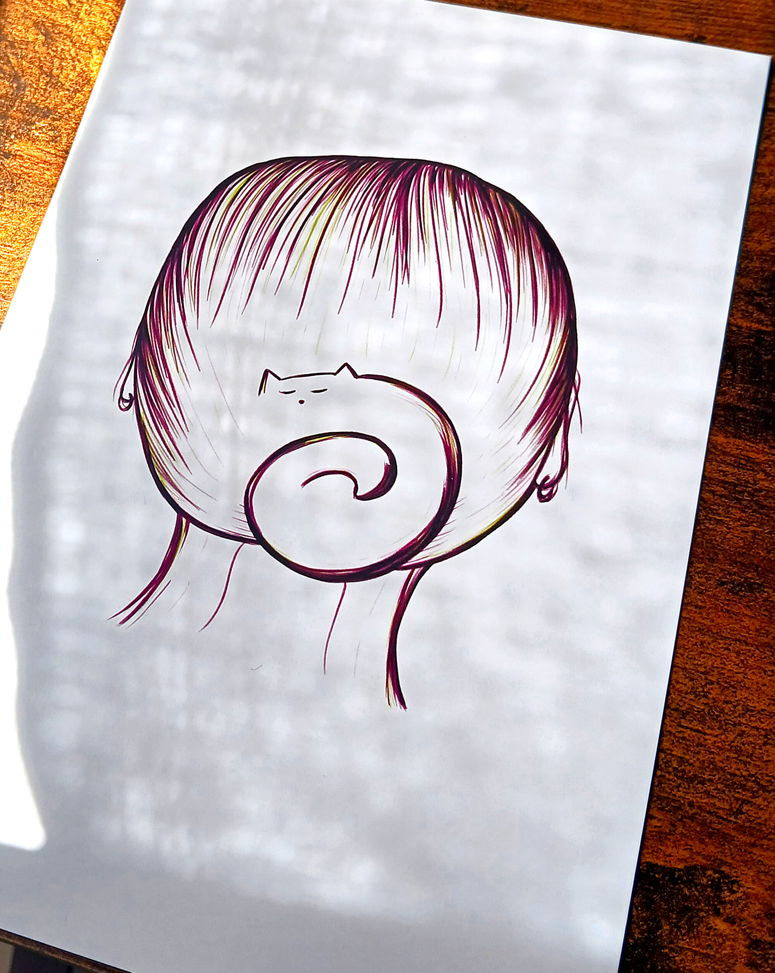 Illustration "chat chignon" au format A5 photo d'ambiance