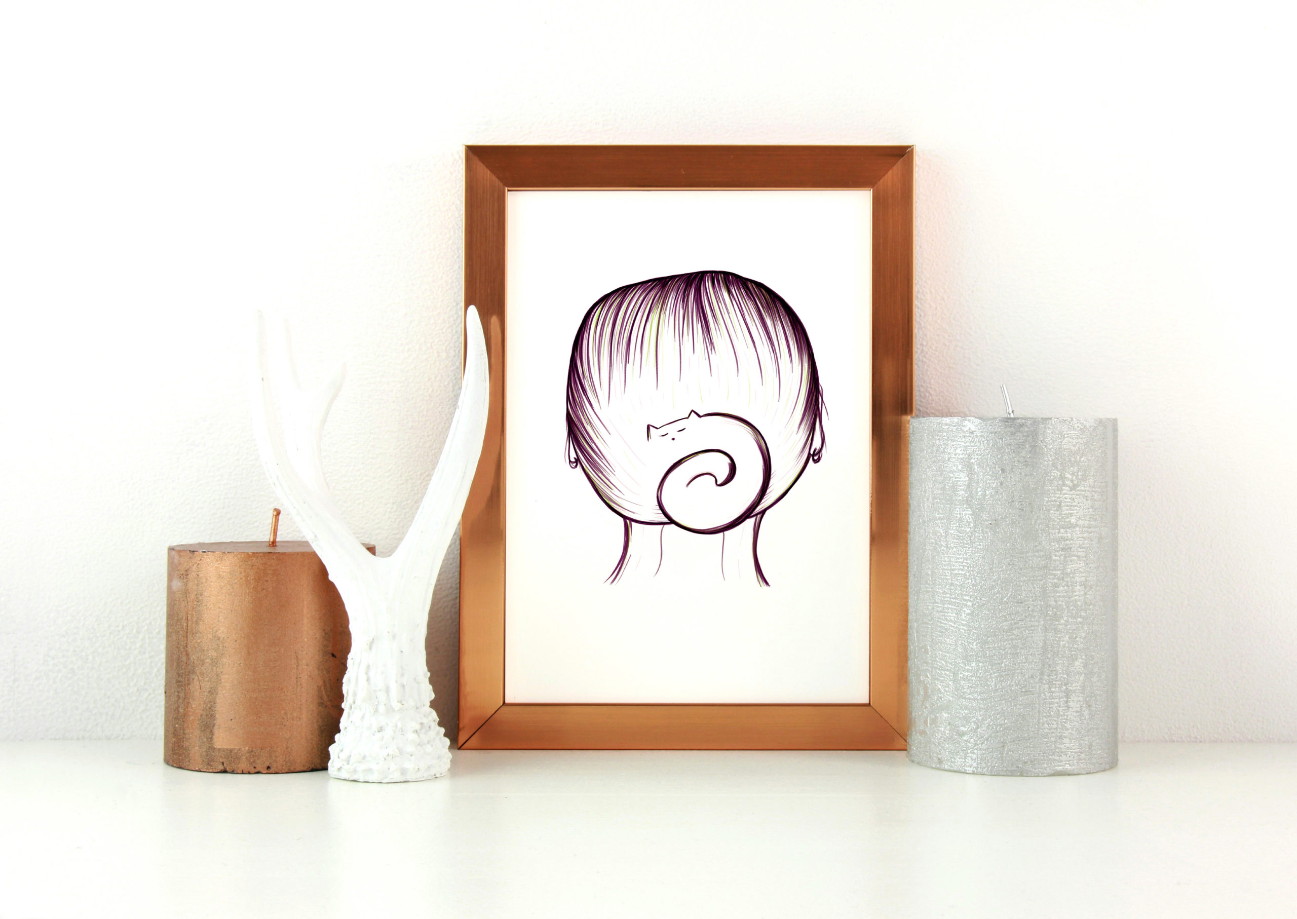 Illustration "Chat chignon" encadrée