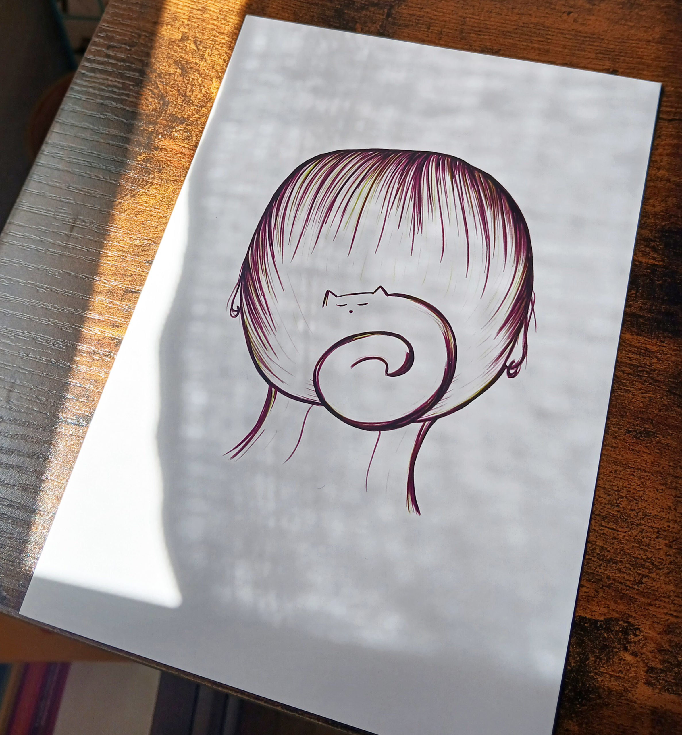 Illustration "chat chignon" au format A5 photo d'ambiance
