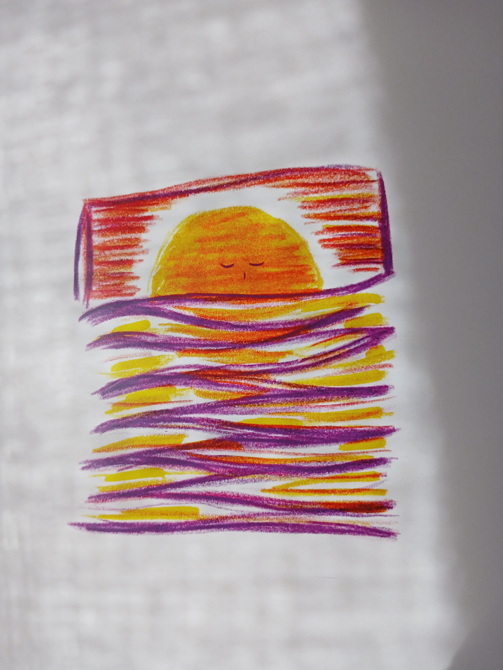 "Le coucher du soleil" format A5 avec un effet d'ombre de rideau