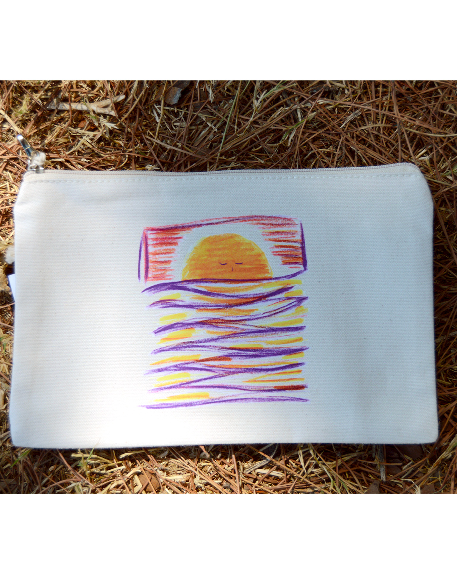 Trousse illustrée "Le coucher du soleil", vue de face à plat